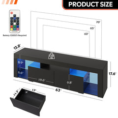 WLIVE 63 Inch TV Stand for 55/65/70 Inch TVs, Modern Entertainment Center with 20 LED Lights & 2 Large Storage Drawers, Media Console Table, Gaming Television Stands for Living Room, Bedroom, Black