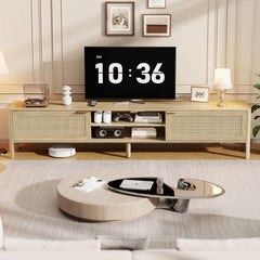 IKALIFE Rattan TV Stand for Living Room Oak 58"