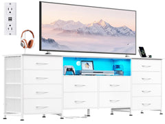 WLIVE LED Dresser TV Stand for 65 Inch TV, 8 Drawers, Rustic Brown