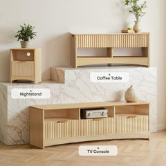 Marsail Fluted TV Stand for 65 inch TV, Modern Entertainment Center with Drawers, Boho TV Stands Wood Media Console Cabinet with Storage and Shelves, TV Consoles for Living Room, Bedroom, Oak