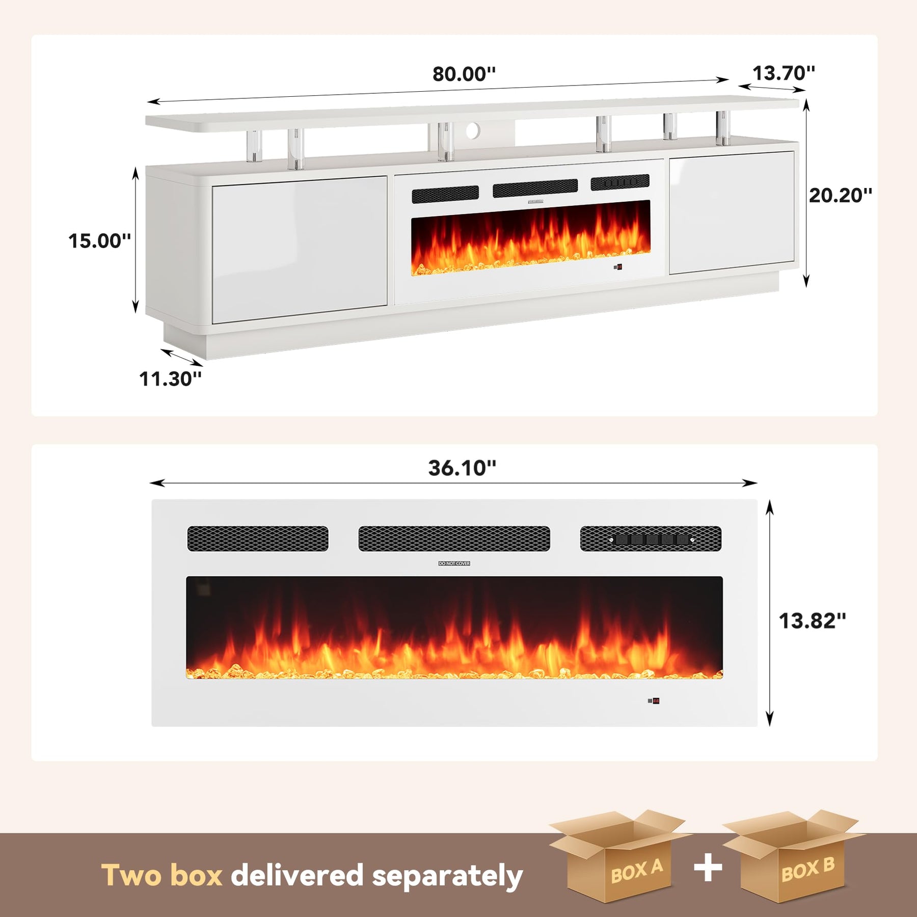 OneBlis 70" Fireplace TV Stand with Double LED Lights for TVs UP to 80", Electric Fireplace Entertainment Center with Storage Cabinets, TV Console for Living Room, Office, Black1