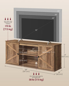 VASAGLE Farmhouse TV Stand for TVs up to 65 Inches, Entertainment Center with Storage Cabinets and Sliding Barn Doors, Media Console Table for Living Room, Honey Brown ULTV535K101