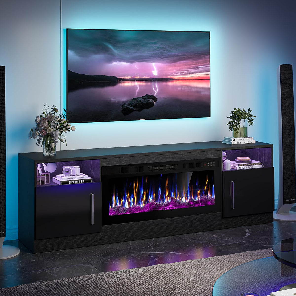 VITESSE 70”Fireplace TV Stand,Modern Entertainment Center Heating Fireplace