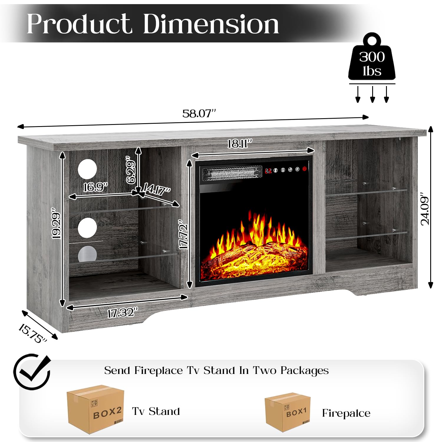VITESSE 70”Fireplace TV Stand,Modern Entertainment Center Heating Fireplace