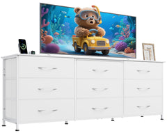 WLIVE Dresser TV Stand for 75 Inch TV, 9 Drawer Dresser for Bedroom, Black