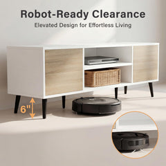 YESHOMY Mid-Century Modern TV Stand, 58 Inch, Light Grey