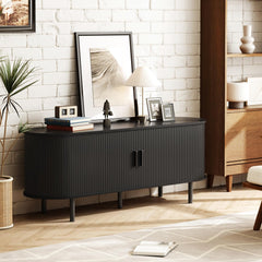 ONBRILL 70.8" TV Stand with Power Outlet for TVs up to 75 Inch, Entertainment Center with Storage and Adjustable Shelves, Modern Media Console with Sliding Doors for Living Room, Walnut