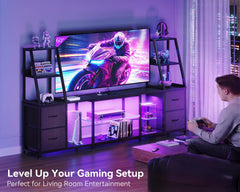 Casaottima TV Stand for 40/50/55 Inch TV, Low-Profile Entertainment Center with LED Lights & Power Outlets, TV Stand with Drawers & Open Shelves for Storage for Small Spaces/Living Room/Gaming, Black
