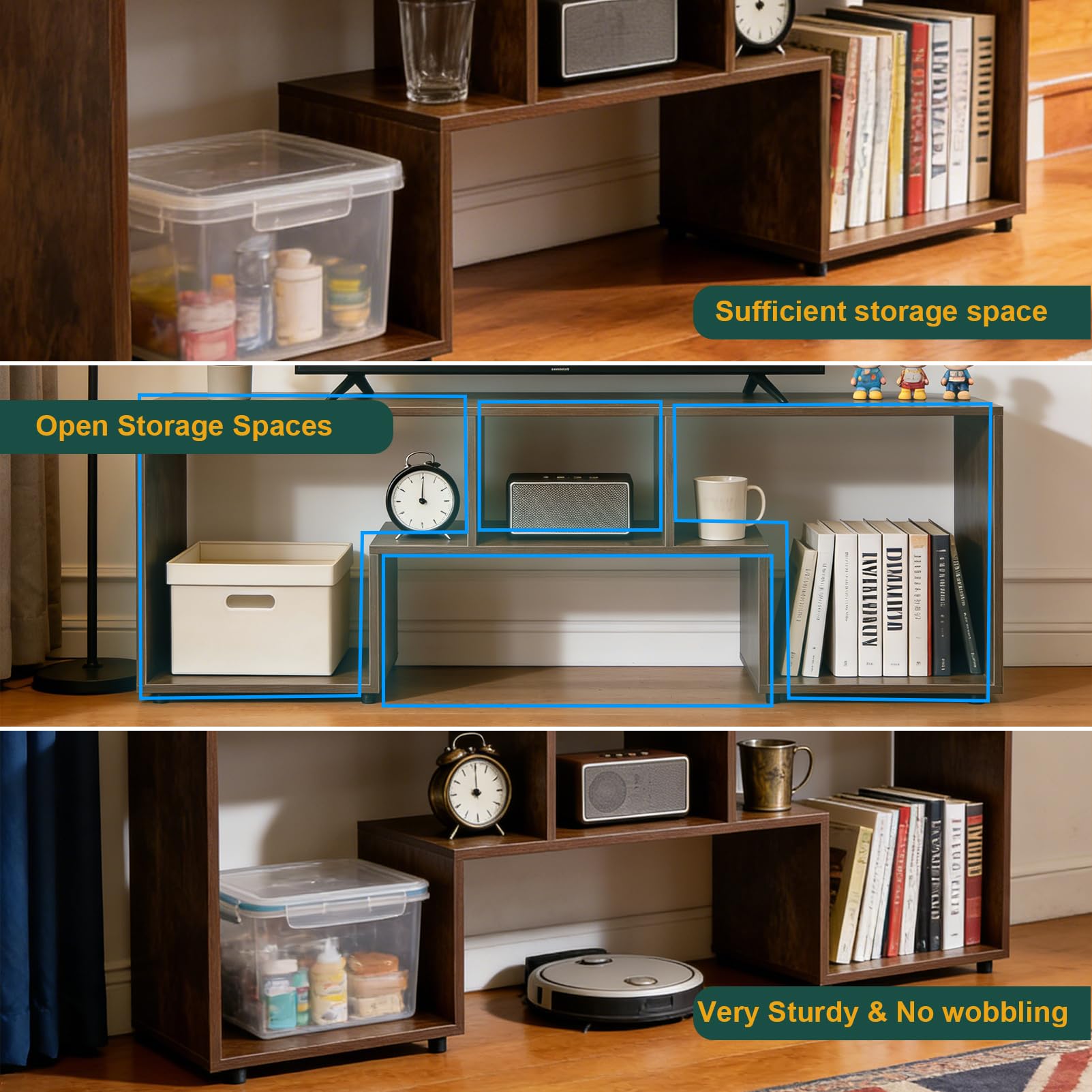 ACOHOOK Walnut 60" Mid-Century TV Stand with Storage Open Shelf