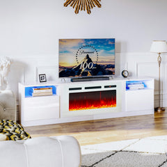 oneinmil Fireplace TV Stand with 36" Electric Fireplace, LED Light Entertainment Center, Modern Wood Texture Entertainment Stand with Highlight Storage Cabinet for TVs Up to 80", 70 inches, Black