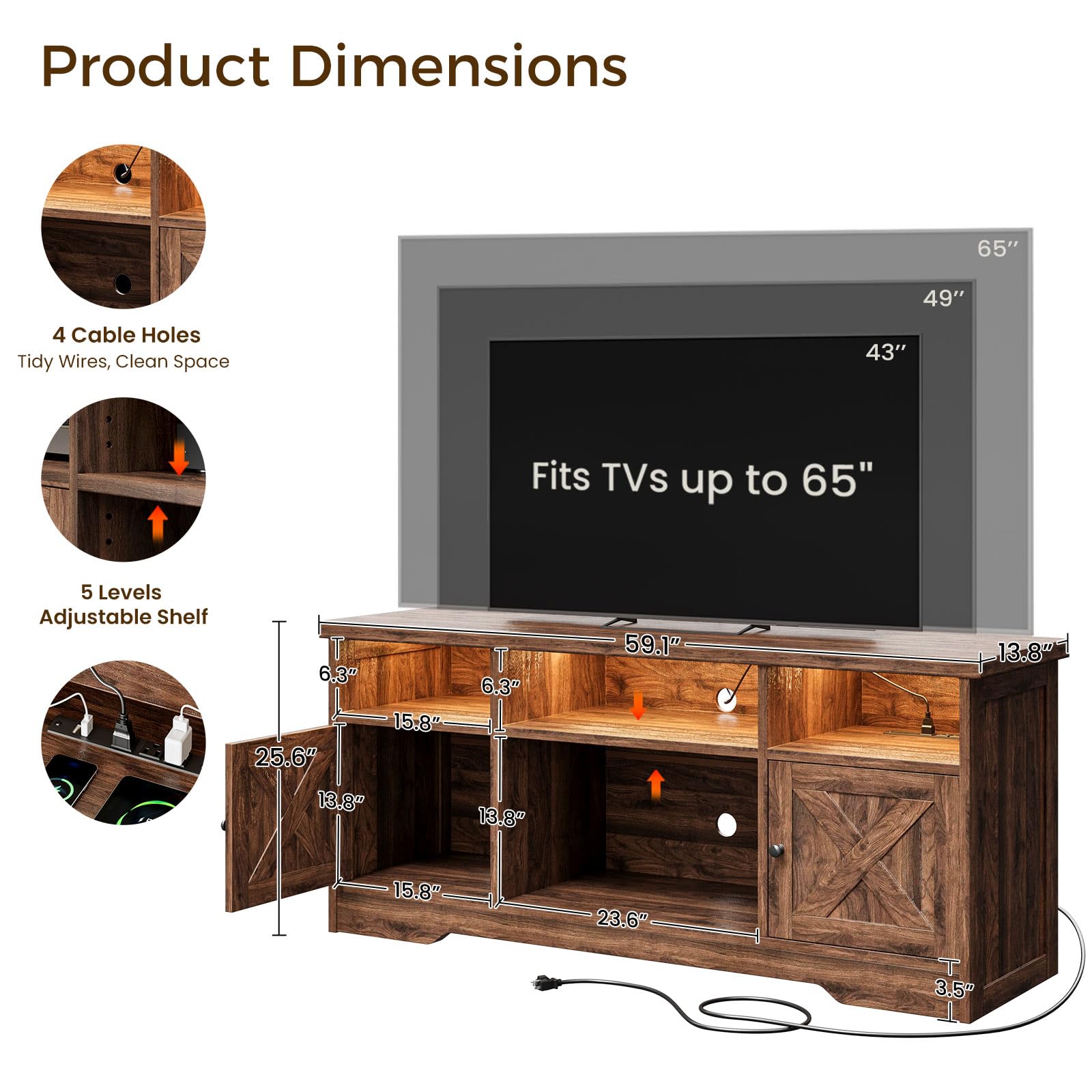 Casaottima TV Stand for 65 Inch TV, Entertainment Center, White