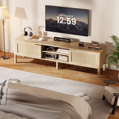 IKALIFE Rattan TV Stand for Living Room Walnut 58"