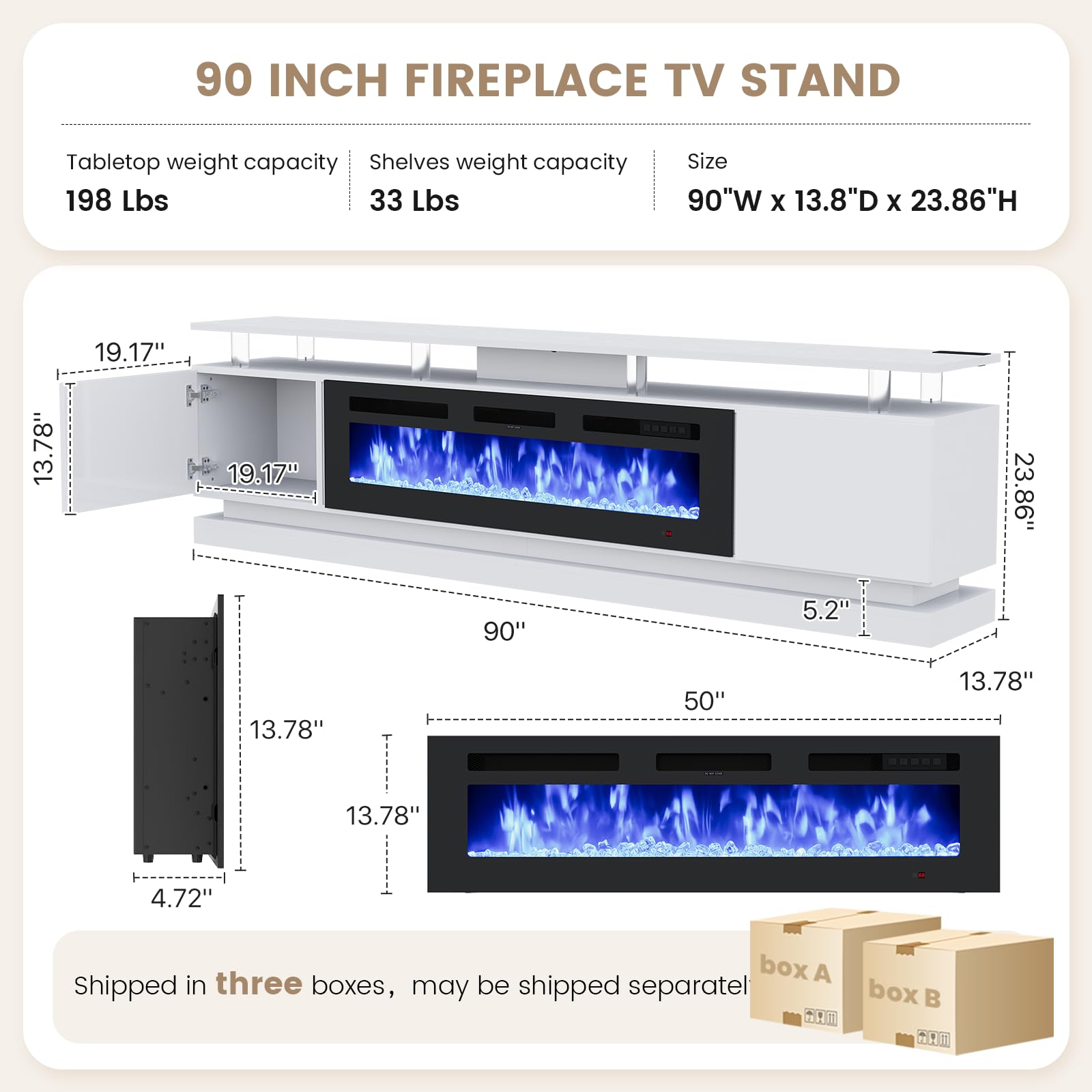 Nordivale 70" Fireplace TV Stand, Modern Entertainment Center for TVs Up to 80”, TV Console with Storage Cabinets, Media Console for Living Room, Black TV Stand and Black Fireplace