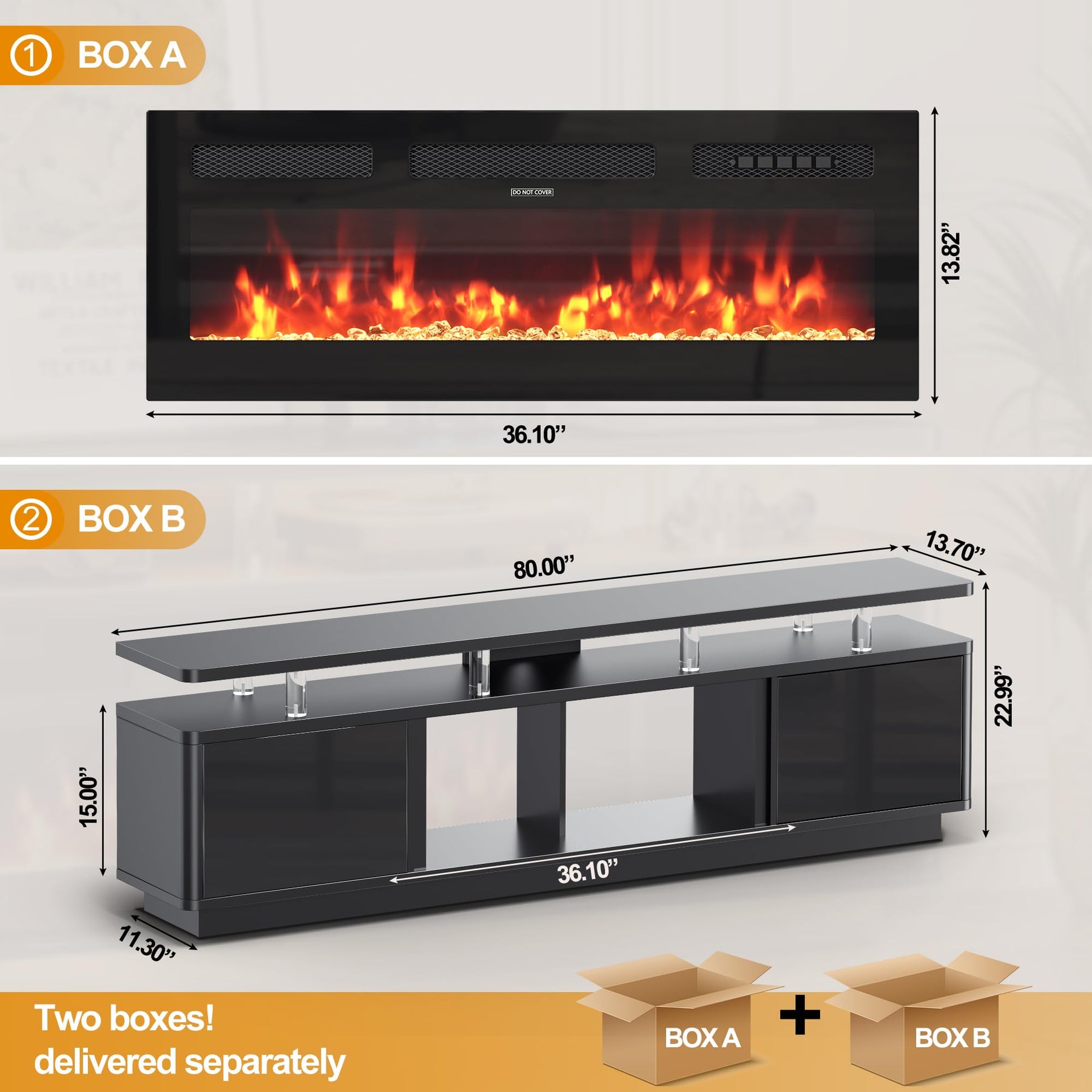 OneBlis 70" Fireplace TV Stand with Double LED Lights for TVs UP to 80", Electric Fireplace Entertainment Center with Storage Cabinets, TV Console for Living Room, Office, Black1