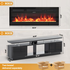 OneBlis 70" Fireplace TV Stand with Double LED Lights for TVs UP to 80", Electric Fireplace Entertainment Center with Storage Cabinets, TV Console for Living Room, Office, Black1