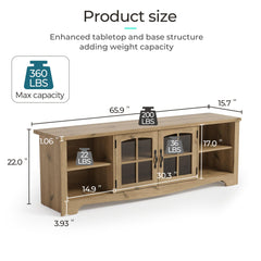 LINSY HOME Farmhouse TV Stand for 65 Inch TV, Wood Entertainment Center with Glass Door Storage Cabinet & Adjustable Shelves, Large Sturdy TV Console Table for Living Room Bedroom