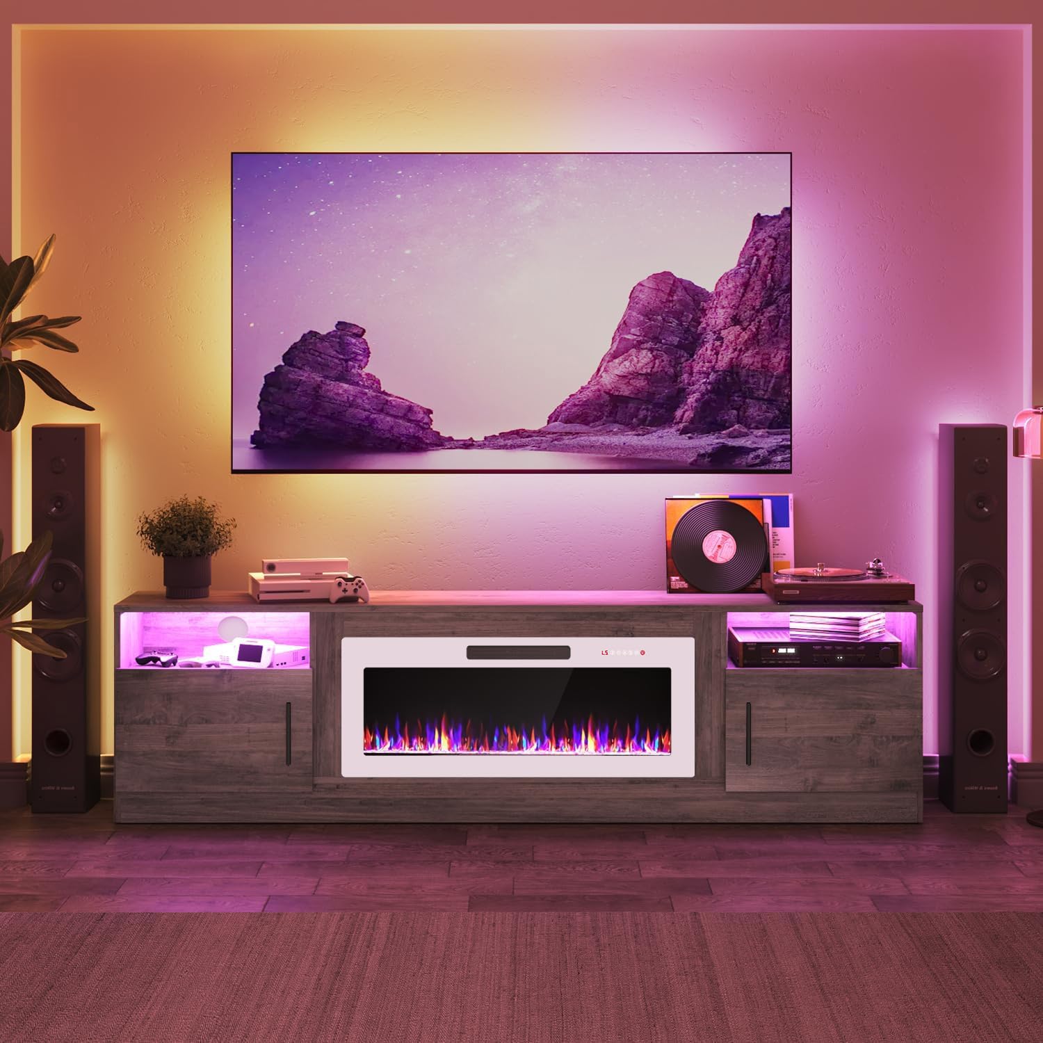 PRETZI Fireplace TV Stand with 36" Fireplace Up to 80" TVs for Living Room