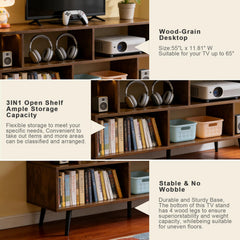 ACOHOOK Walnut 60" Mid-Century TV Stand with Storage Open Shelf