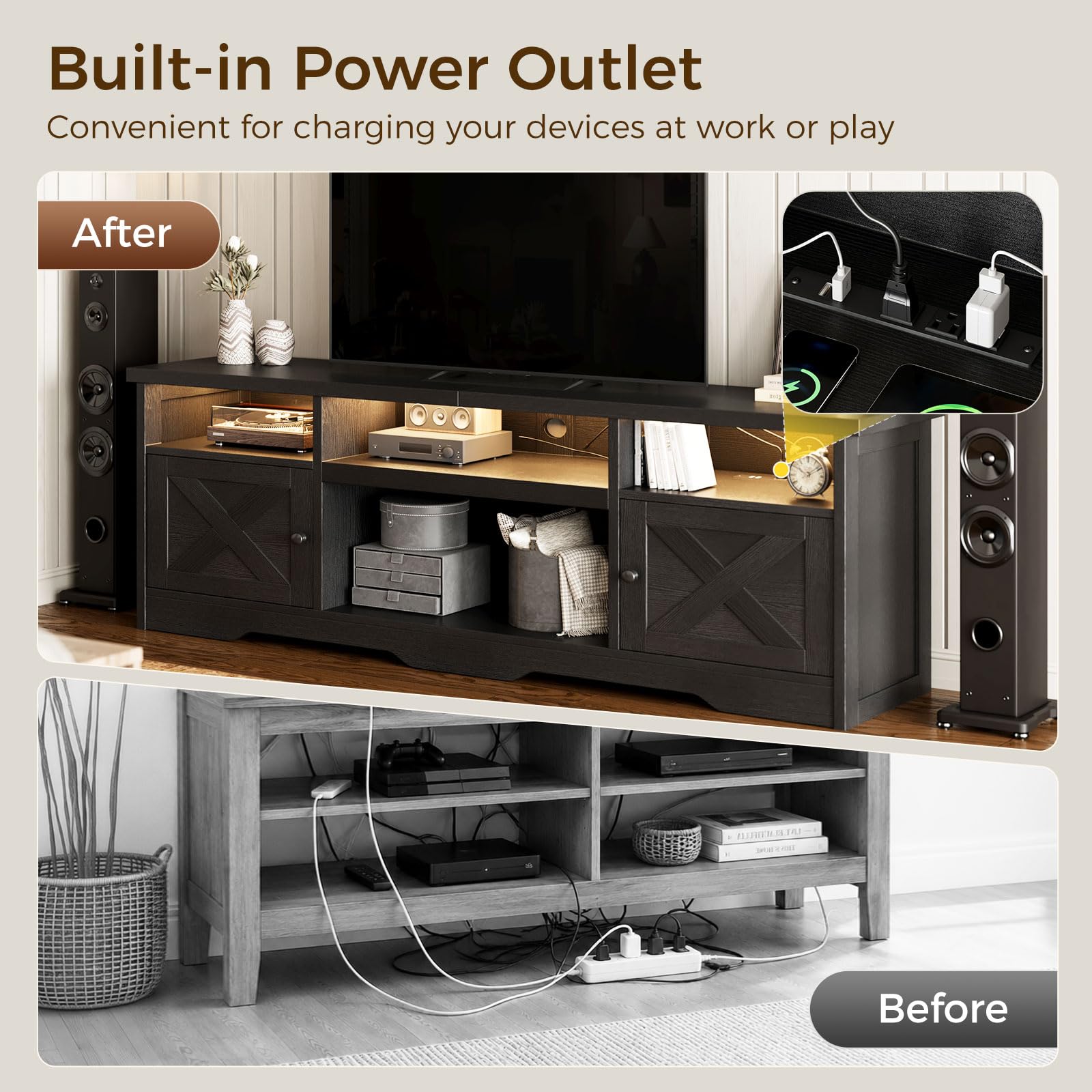 Casaottima TV Stand for 65 Inch TV, Entertainment Center, White