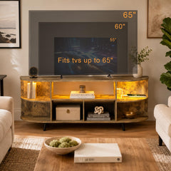 ACOHOOK Walnut 60" Mid-Century TV Stand with Storage Open Shelf