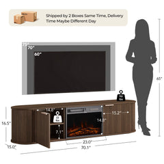 CHITA 70" Fluted TV Stands TV Console with Drawers for TVs Up to 80",Walnut