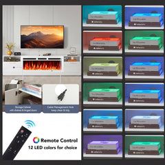 oneinmil Fireplace TV Stand with 36" Electric Fireplace, LED Light Entertainment Center, Modern Wood Texture Entertainment Stand with Highlight Storage Cabinet for TVs Up to 80", 70 inches, Black