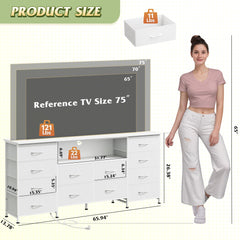 WLIVE LED Dresser TV Stand for 65 Inch TV, 8 Drawers, White
