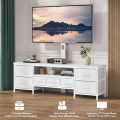 DrawXynth TV Stand with Mount for 45/55/65/75 inch TVs, 51.2" Dresser TV Stand Entertainment Center with 7 Fabric Drawers, Open Storage Shelves, Media Console for Living Room
