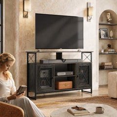 WLIVE TV Stand 55 inch TV, Tall Entertainment Center with Storage, Farmhouse Industrial TV Console for Bedroom Living Room, Rustic Brown
