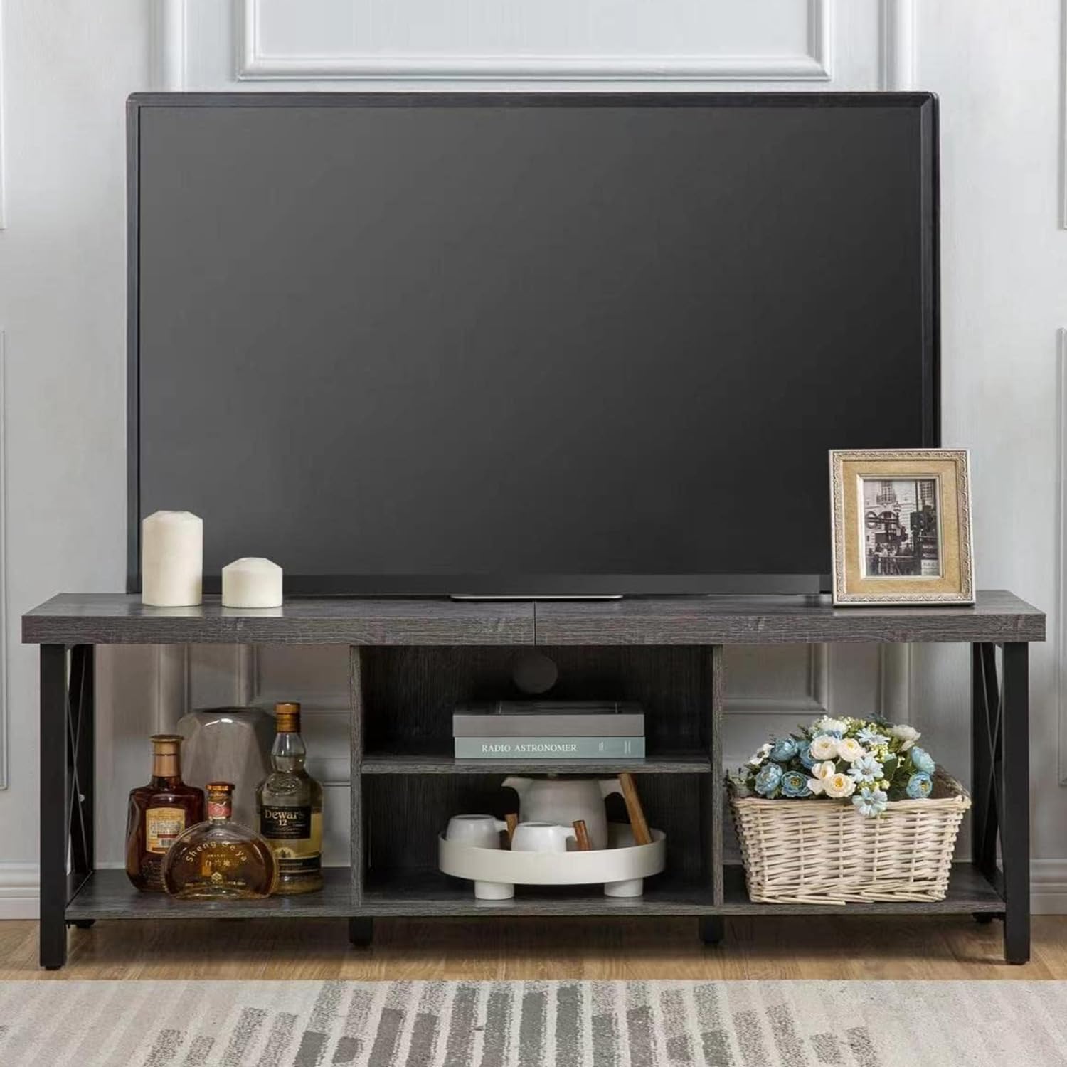GAZHOME TV Stand for TV up to 55 Inches, TV Cabinet with Open Storage, TV Console Unit with Shelving for Living Room, Entertainment Room, Rustic Brown