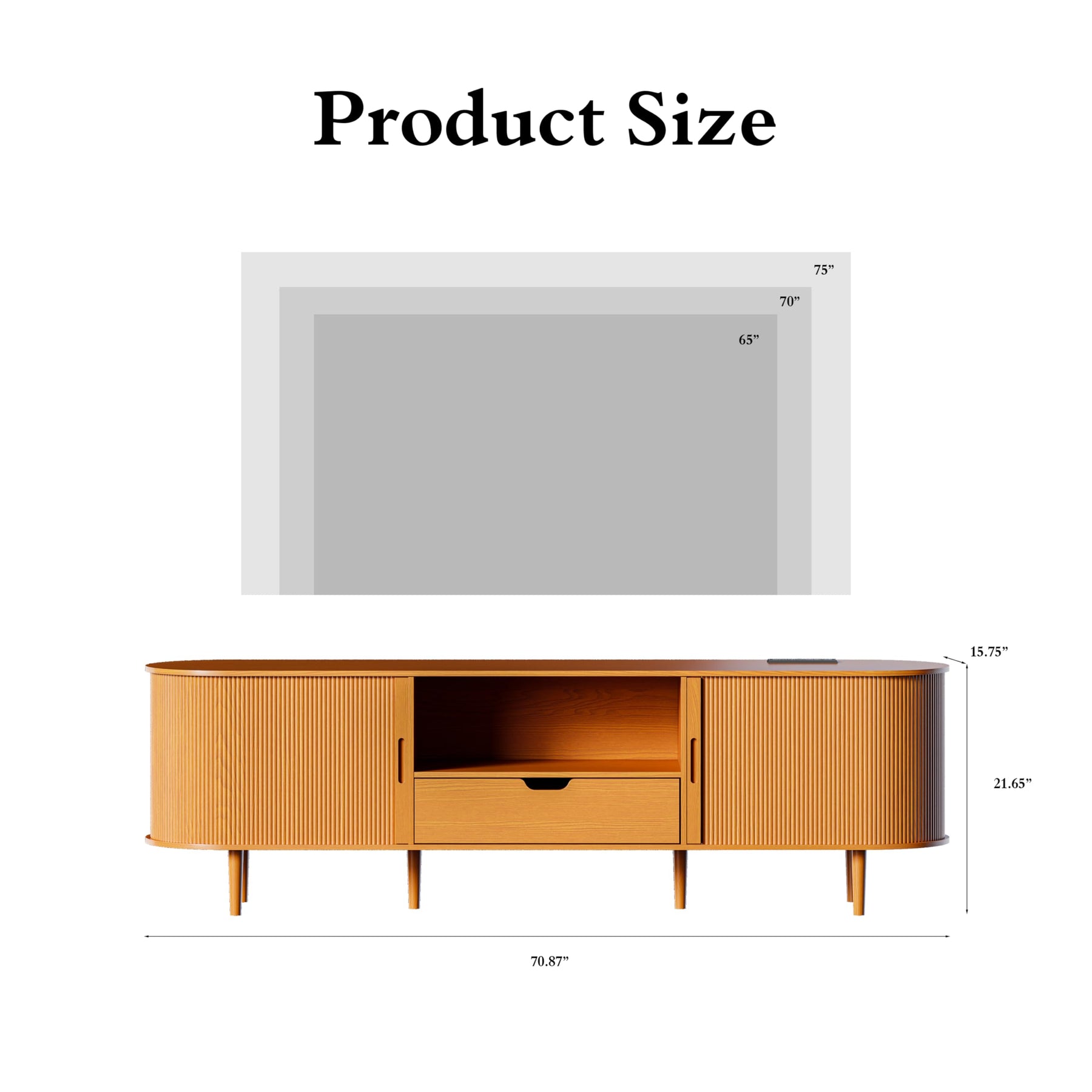 DHH 86.6" Fluted TV Stand with Power Outlet for TVs up to 90", TV Console with Adjustable Shelves and Sliding Door,Mid Century Modern Entertainment Center for Living Room,Bedroom (Walnut)