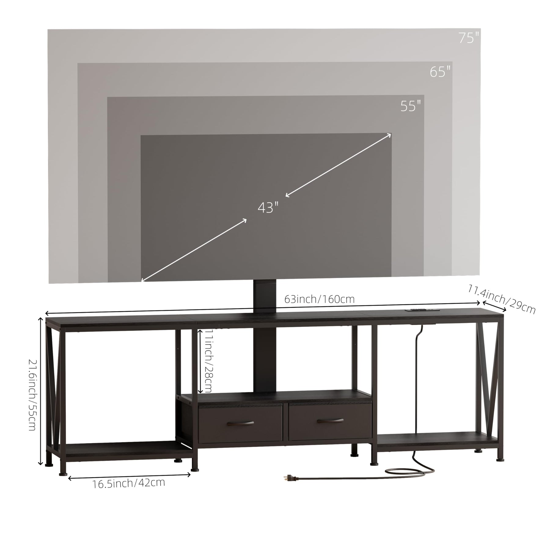 NinPeen 63" W TV Stand with Mount,LED & Charging Station for 55,65,75" TV