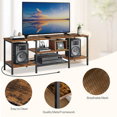 HOOBRO TV Stand with Power Outlets to 75 Inches, TV Console Table with Open Storage Shelves Cabinet, Industrial Media Entertainment Center for Living Room Bedroom, Rustic Brown and Black BF80DS01