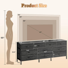 Huuger 63 Inch Dresser for Bedroom, Long Dresser with 10 Fabric Drawers, TV Stand for 55, 65, 70 Inch TV, Toy Storage Organizer for Closet, Rustic Brown