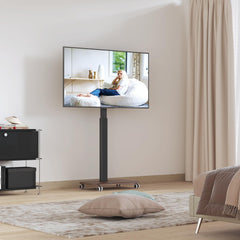 Vermars Black Rolling TV Stand for 32 to 55 65 75 85 Inch TVs, Corner TV Floor Stand with Mount, Universal Portable Mobile TV Cart on Wheels, Small TV Stand for Bedroom, Living Room