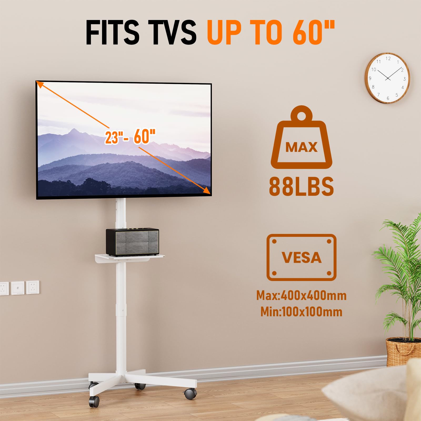 Motorized Rolling TV Stand on Wheels for 32-75 Inch TVs/Screens
