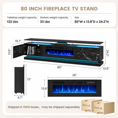 Nordivale 70" Fireplace TV Stand, Modern Entertainment Center for TVs Up to 80”, TV Console with Storage Cabinets, Media Console for Living Room, Black TV Stand and Black Fireplace