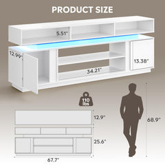 WLIVE Modern TV Stand for 75 Inch TV, 2 Tier Entertainment Center with RGB LED Lights & Storage Cabinets, Media TV Console Gaming Television Stands for Living Room, Bedroom, Black