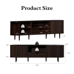DHH 86.6" Fluted TV Stand with Power Outlet for TVs up to 90", TV Console with Adjustable Shelves and Sliding Door,Mid Century Modern Entertainment Center for Living Room,Bedroom (Walnut)