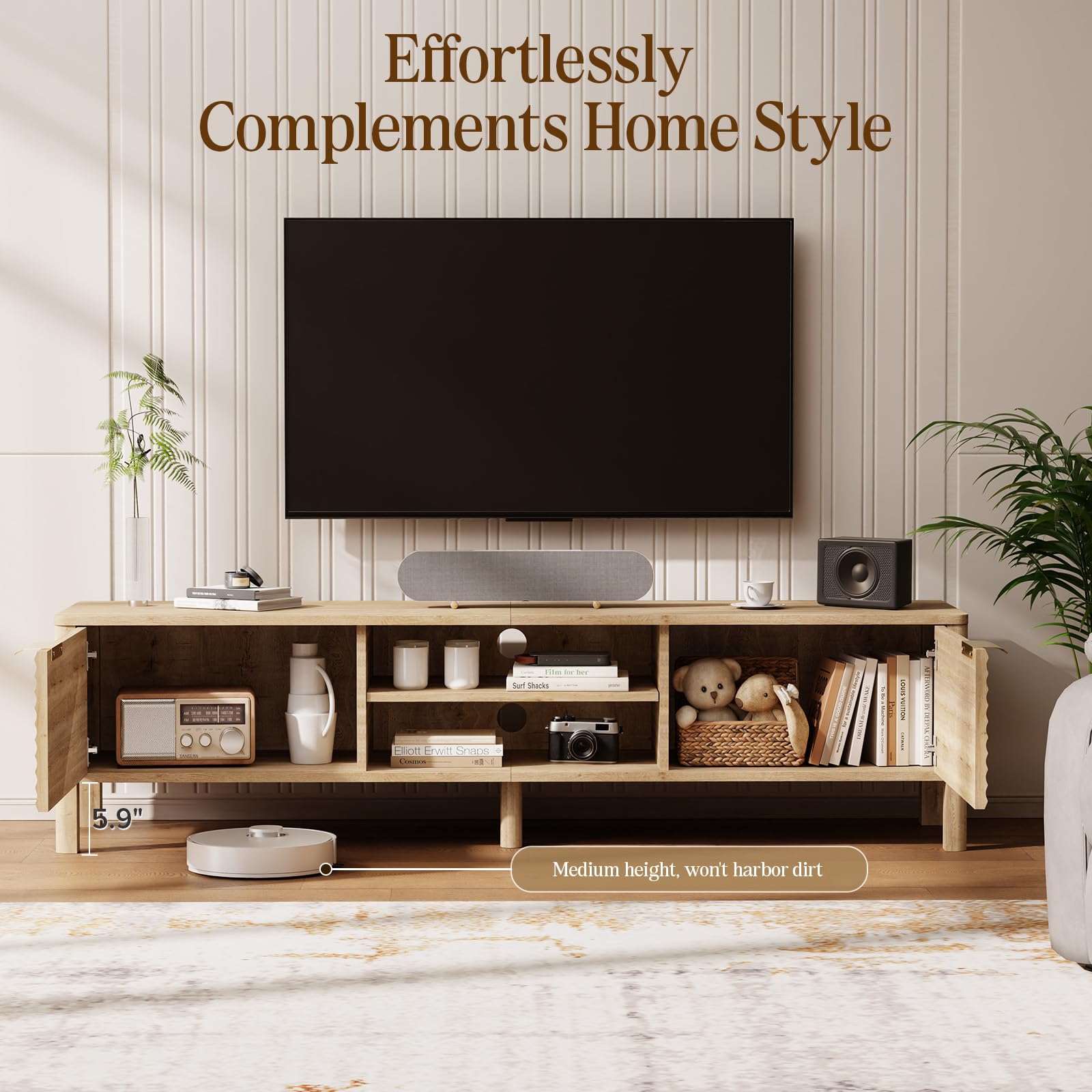 TV Stand for Living Room up to 65 Inch TVs Entertainment Center Oak 59"