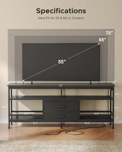 Lazzanto 63in TV Stand for 55-75in TVs, LED Lights, Charging Station, Black