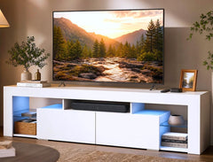 WLIVE 63 Inch TV Stand for 55/65/70 Inch TVs, Modern Entertainment Center with 20 LED Lights & 2 Large Storage Drawers, Media Console Table, Gaming Television Stands for Living Room, Bedroom, Black