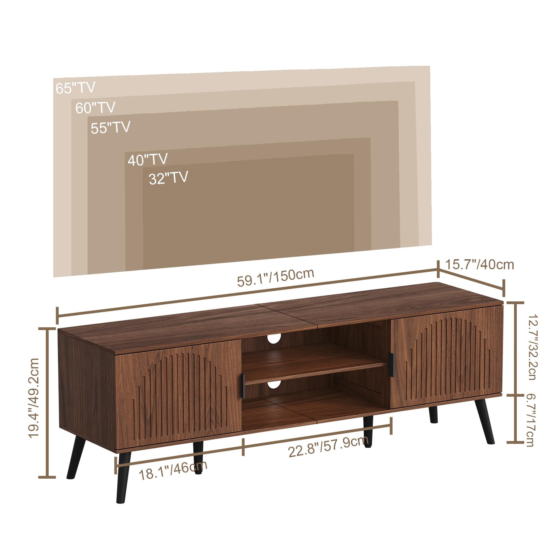 ChooChoo TV Stand with Open Shelves for 65 Inch TVs, Mid Century