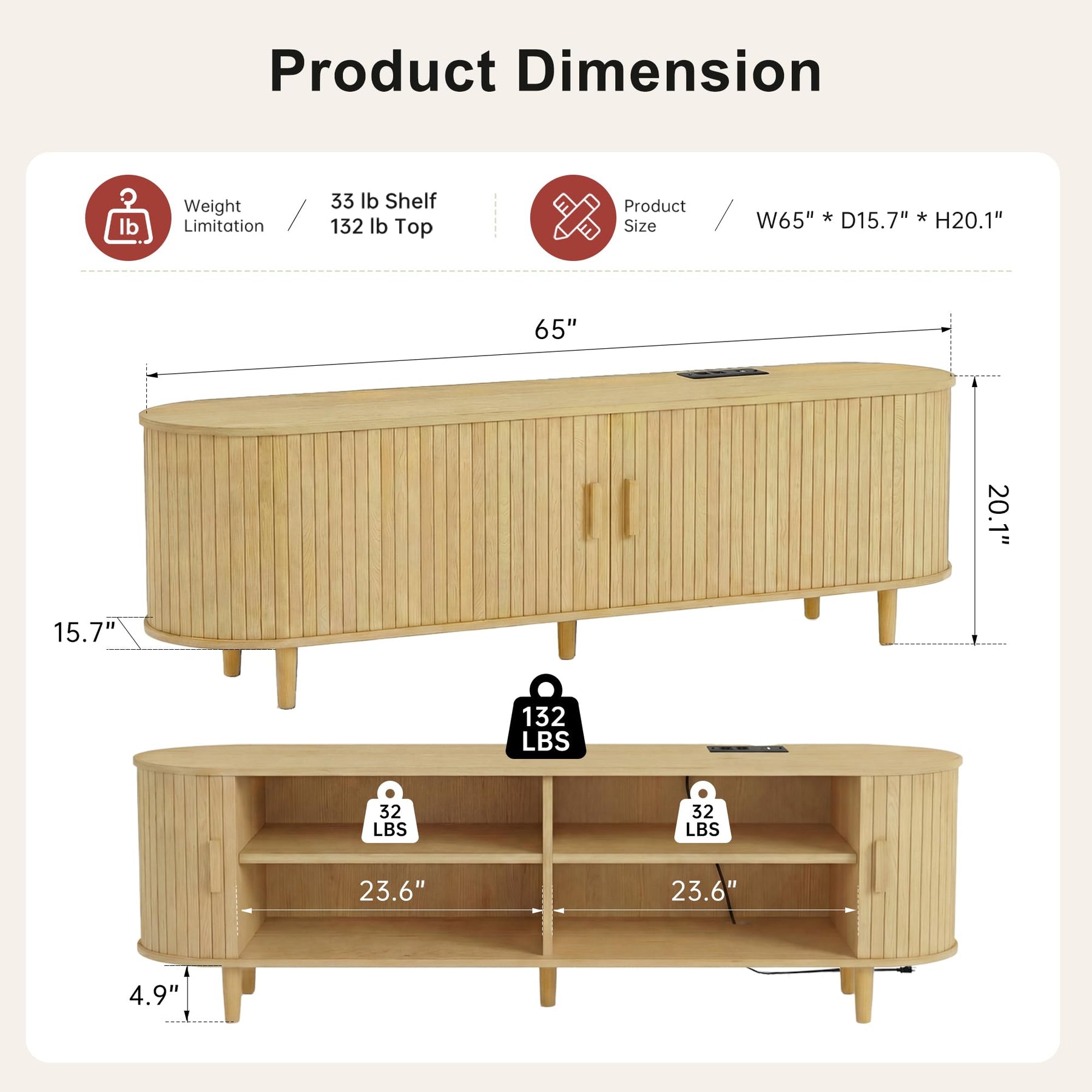 OneBlis 70" Mid Century Modern TV Stand, Wood TV Consoles with Sliding Doors and Power Outlet, Entertainment Center with Adjustable Shelves, Fluted TV Stands for Living Room, Walnut