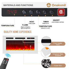 oneinmil Fireplace TV Stand with 36" Electric Fireplace, LED Light Entertainment Center, Modern Wood Texture Entertainment Stand with Highlight Storage Cabinet for TVs Up to 80", 70 inches, Black