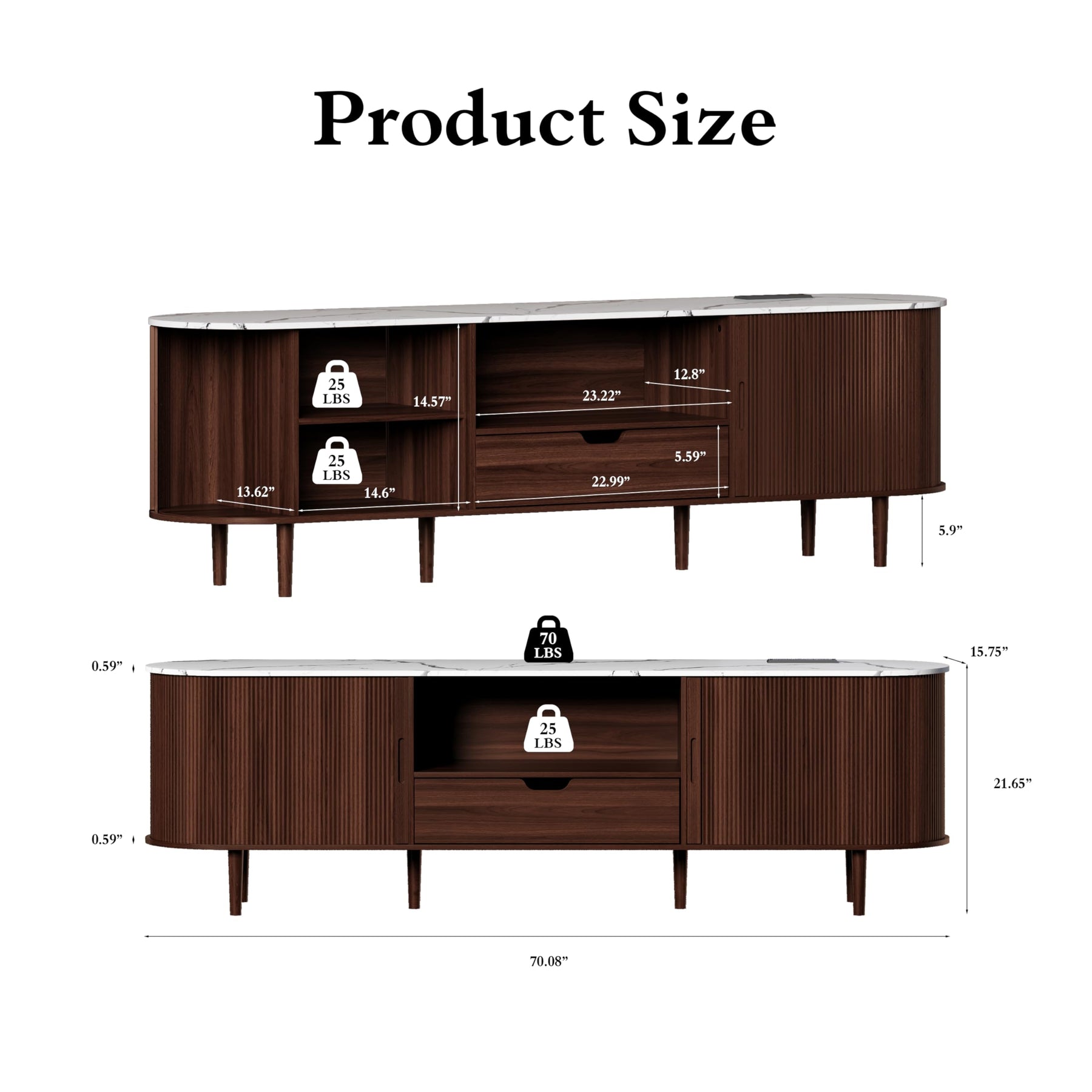 DHH 86.6" Fluted TV Stand with Power Outlet for TVs up to 90", TV Console with Adjustable Shelves and Sliding Door,Mid Century Modern Entertainment Center for Living Room,Bedroom (Walnut)