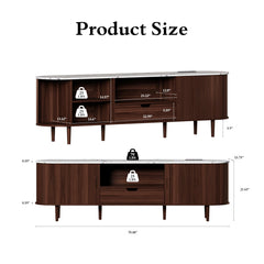 DHH 86.6" Fluted TV Stand with Power Outlet for TVs up to 90", TV Console with Adjustable Shelves and Sliding Door,Mid Century Modern Entertainment Center for Living Room,Bedroom (Walnut)