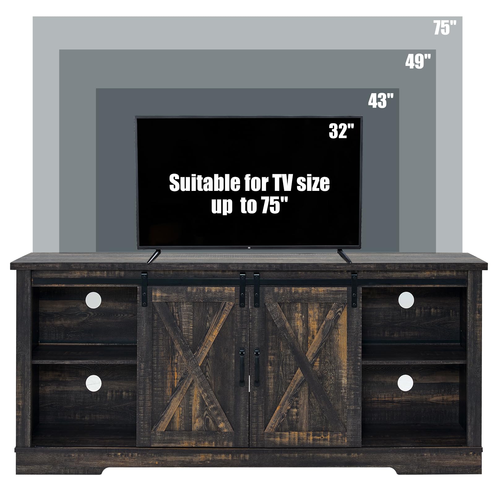 AMERLIFE 66" TV Stand for Living Room, Entertainment Center, Brown