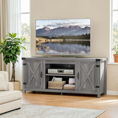 YESHOMY Modern Farmhouse TV Stand with Barn Door for 65 Inch TV, Gray Wash