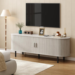 ONBRILL 70.8" TV Stand with Power Outlet for TVs up to 75 Inch, Entertainment Center with Storage and Adjustable Shelves, Modern Media Console with Sliding Doors for Living Room, Walnut